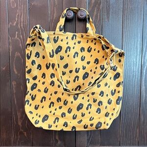 BAGGU Mustard Yellow and Black Leopard Canvas Tote